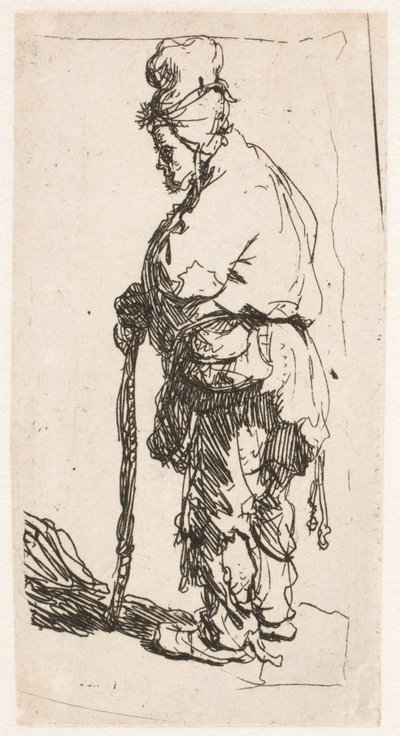 Mendigo apoiado numa bengala, virado para a esquerda de Rembrandt van Rijn