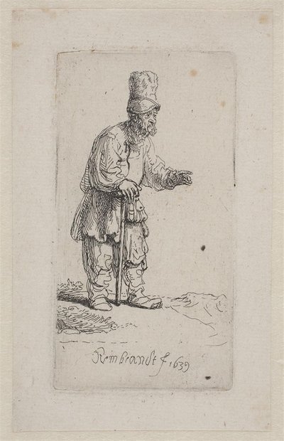 Camponês apoiado em uma vara de Rembrandt van Rijn