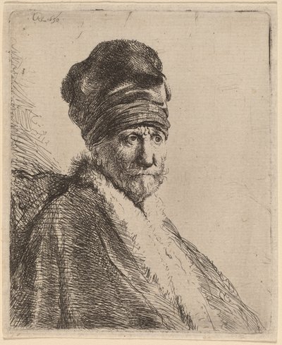 Busto de um homem usando um boné alto, três quartos à direita (o pai do artista?) de Rembrandt van Rijn