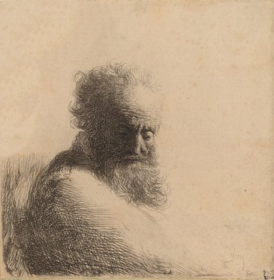 Busto de um velho barbudo, olhando para baixo, três quartos à direita, 1631. de Rembrandt van Rijn
