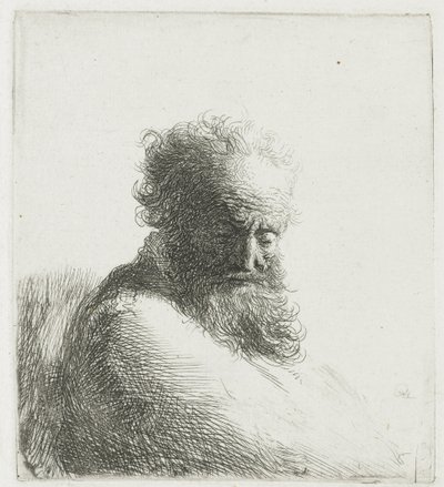 Busto de um velho barbudo, olhando para baixo, três quartos à direita de Rembrandt van Rijn