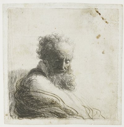 Busto de um velho barbudo, olhando para baixo, três quartos à direita de Rembrandt van Rijn