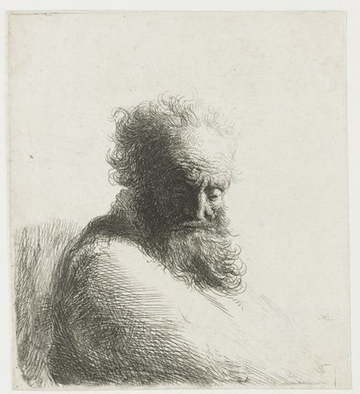 Busto de um velho barbudo, olhando para baixo, três quartos à direita de Rembrandt van Rijn