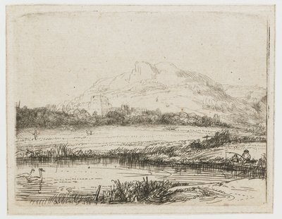Canal com um pescador e dois cisnes Canal com um pescador e dois cisnes de Rembrandt van Rijn