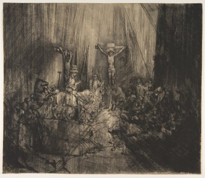 Cristo Crucificado entre os Dois Ladrões: As Três Cruzes, ca. 1660. de Rembrandt van Rijn