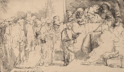Cristo disputando com os médicos: um esboço, 1652. de Rembrandt van Rijn