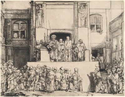 Cristo Apresentado ao Povo: Prato retangular de Rembrandt van Rijn