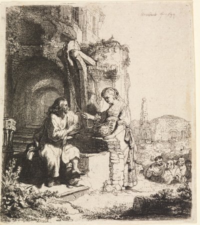 Cristo e a mulher de Samaria entre ruínas de Rembrandt van Rijn