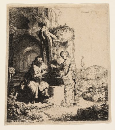 Cristo e a mulher de Samaria entre ruínas de Rembrandt van Rijn