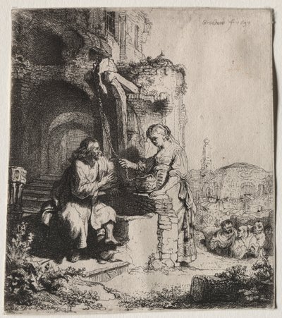 Cristo e a mulher de Samaria entre as ruínas, 1634. de Rembrandt van Rijn