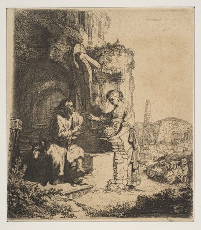 Cristo e a mulher de Samaria entre as ruínas. de Rembrandt van Rijn