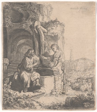 Cristo e a mulher de Samaria entre as ruínas, 1634 de Rembrandt van Rijn