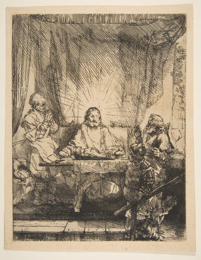 Cristo em Emaús: A Placa Maior, 1654. de Rembrandt van Rijn