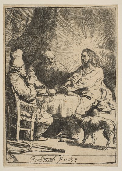 Cristo em Emaús: A Placa Menor, 1634. de Rembrandt van Rijn