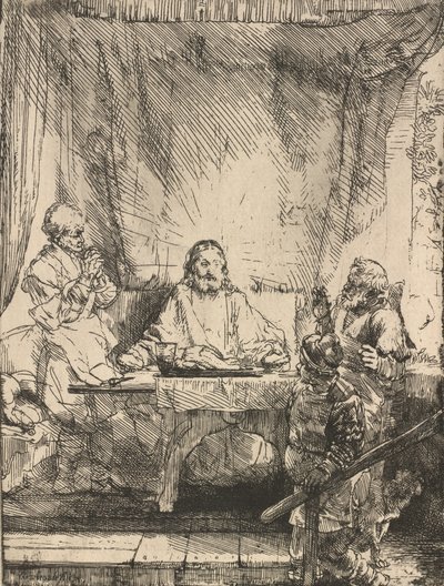 Cristo em Emaús: a Placa Maior, 1654. de Rembrandt van Rijn
