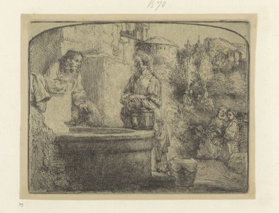Christus en de Samaritaanse vrouw
Colecção de oitenta e cinco estampas originais (título da série) de Rembrandt van Rijn