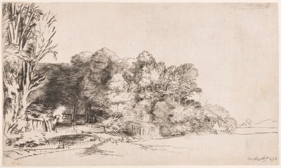 Grupo de árvores com vista de Rembrandt van Rijn