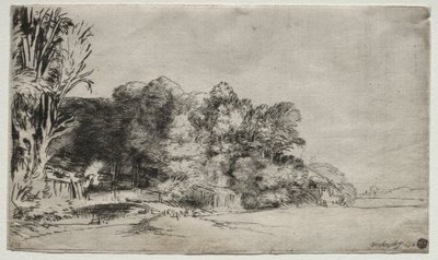 Grupo de árvores com vista de Rembrandt van Rijn
