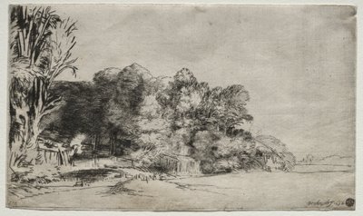 Grupo de árvores com um Vista, 1652. de Rembrandt van Rijn