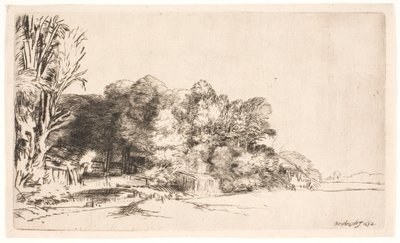 Grupo de árvores com vista de Rembrandt van Rijn