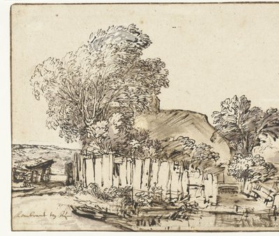 Casa de campo com pala branca entre as árvores de Rembrandt van Rijn