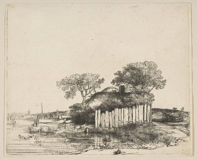 Casa de campo com um empalidecimento branco, 1648. de Rembrandt van Rijn