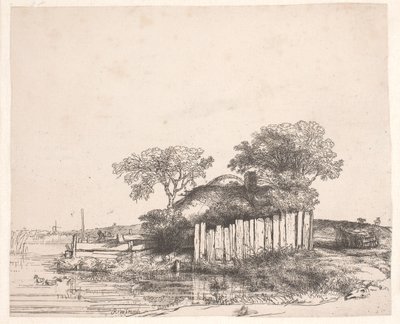 Casinha com uma cerca branca de Rembrandt van Rijn