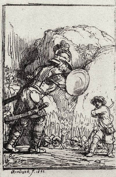 Davi e Golias. Ilustração para Piedra gloriosa por Menasseh ben Israel de Rembrandt van Rijn