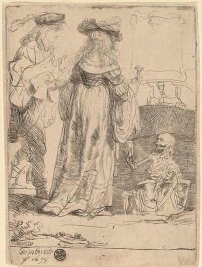 Morte aparecendo para um casal de um túmulo aberto de Rembrandt van Rijn