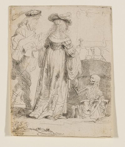 A Morte a aparecer a um casal de recém-casados a partir de uma sepultura aberta de Rembrandt van Rijn