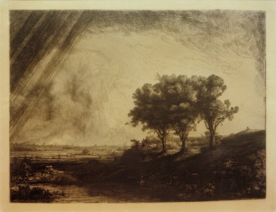 A paisagem com as três árvores de Rembrandt van Rijn