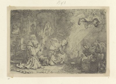 O Anjo deixa Tobias e a sua família
Recueil de quatre-vingt-cinq estampes originales (título da série) de Rembrandt van Rijn