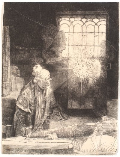 Faust em seu escritório, observando um disco mágico (Dr. Faustus) de Rembrandt van Rijn
