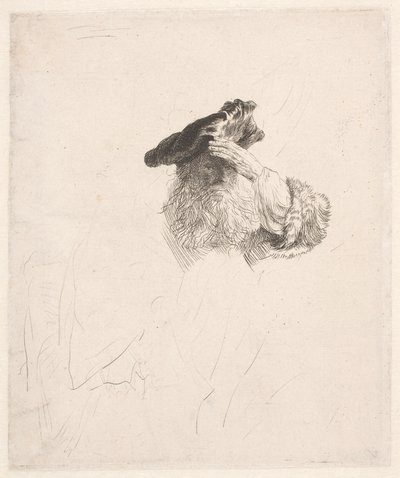 Velho protegendo os olhos com a mão de Rembrandt van Rijn