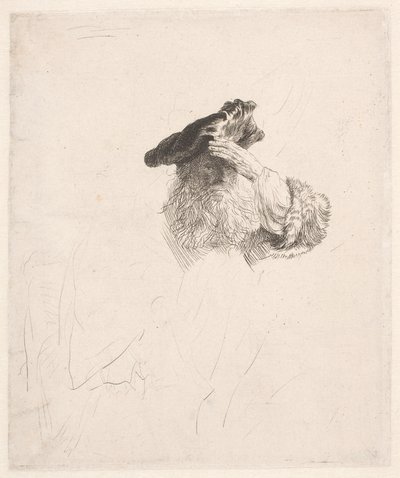 Velho protegendo os olhos com a mão de Rembrandt van Rijn