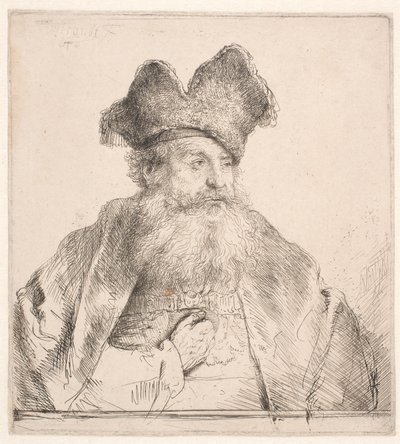 Velho com chapéu de pele de Rembrandt van Rijn