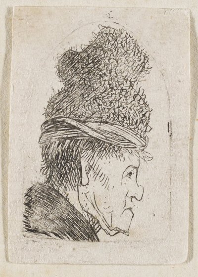 Perfil grotesco: Homem com boné de pala alta de Rembrandt van Rijn