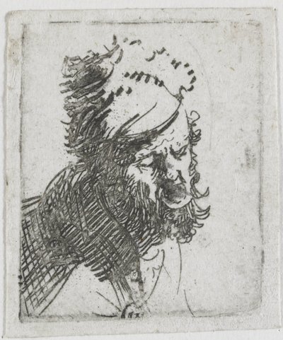 Cabeça de um homem com um gorro de pele, a gritar de Rembrandt van Rijn