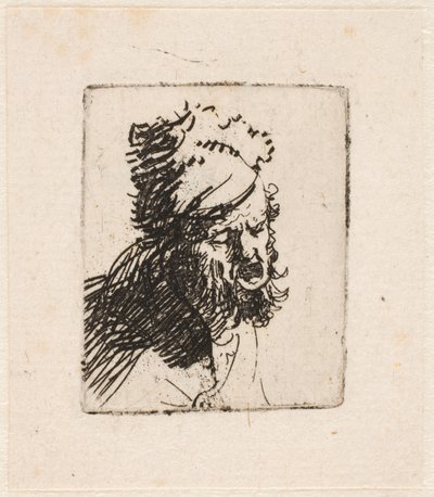 Cabeça de um homem com um gorro de pele, a gritar de Rembrandt van Rijn