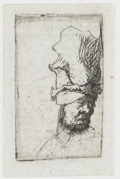 Cabeça de um homem com um boné de pala alta de Rembrandt van Rijn