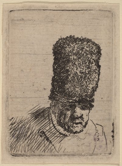 Cabeça de um homem idoso com um gorro de pele alto de Rembrandt van Rijn