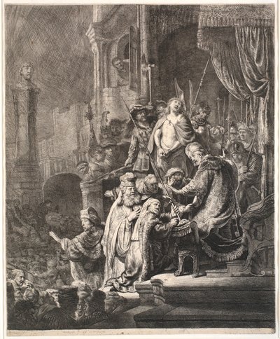 Jesus diante de Pilatos: prato grande de Rembrandt van Rijn