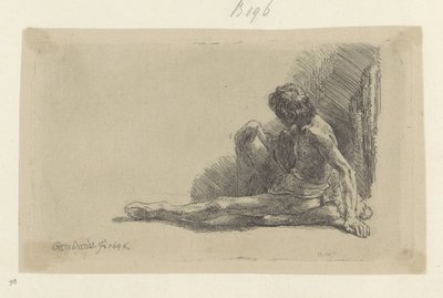 Jovem sentado no chão com uma perna estendida
Recueil de quatre-vingt-cinq estampes originales (título da série) de Rembrandt van Rijn