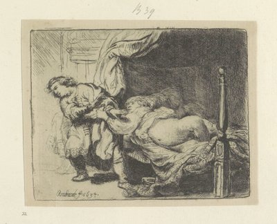Jozef en de vrouw van Potifar
Colecção de oitenta e cinco estampas originais (título da série) de Rembrandt van Rijn