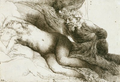 Jupiter e Antiope, 1659 (gravura com burin e drypoint) de Rembrandt van Rijn