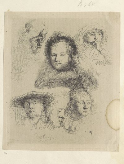Kopstudies de Saskia e outros Coleção de oitenta e cinco gravuras originais (título da série) de Rembrandt van Rijn