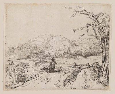 Paisagem com desportista e cães de Rembrandt van Rijn