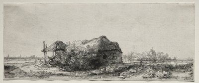 Paisagem com uma casa de campo e Hay Barn: Oblong, 1641. de Rembrandt van Rijn