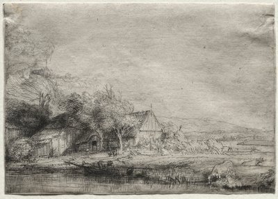 Paisagem com uma vaca de Rembrandt van Rijn