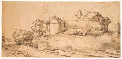 Paisagem com uma casa de fazenda e um celeiro de feno de Rembrandt van Rijn
